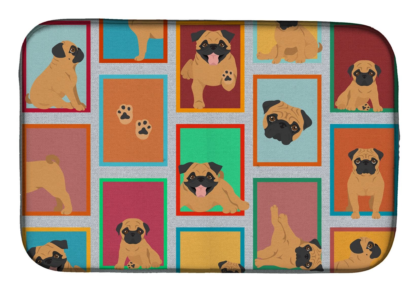 Lots of Apricot Pug Dish Drying Mat Absorbent Dish Drying Mat Pad for Kitchen Counter Dish Drainer Mat for Countertop, 14 x 21", Multicolor