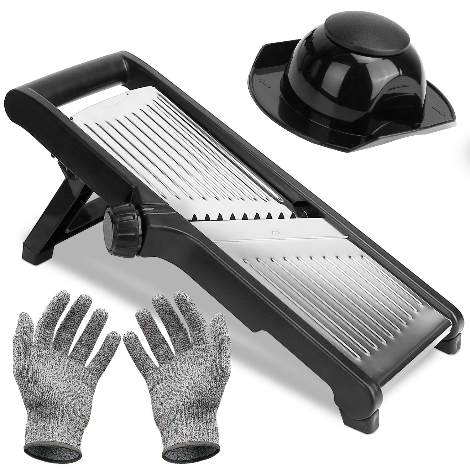 1Pc Mandoline Food Slicer Stainless Steel Food Cutter Vegetable Fruit Chopper Grater Peeler Kitchen Julienne Slicer With 5 Adjustable Blades Food (Color: Black)
