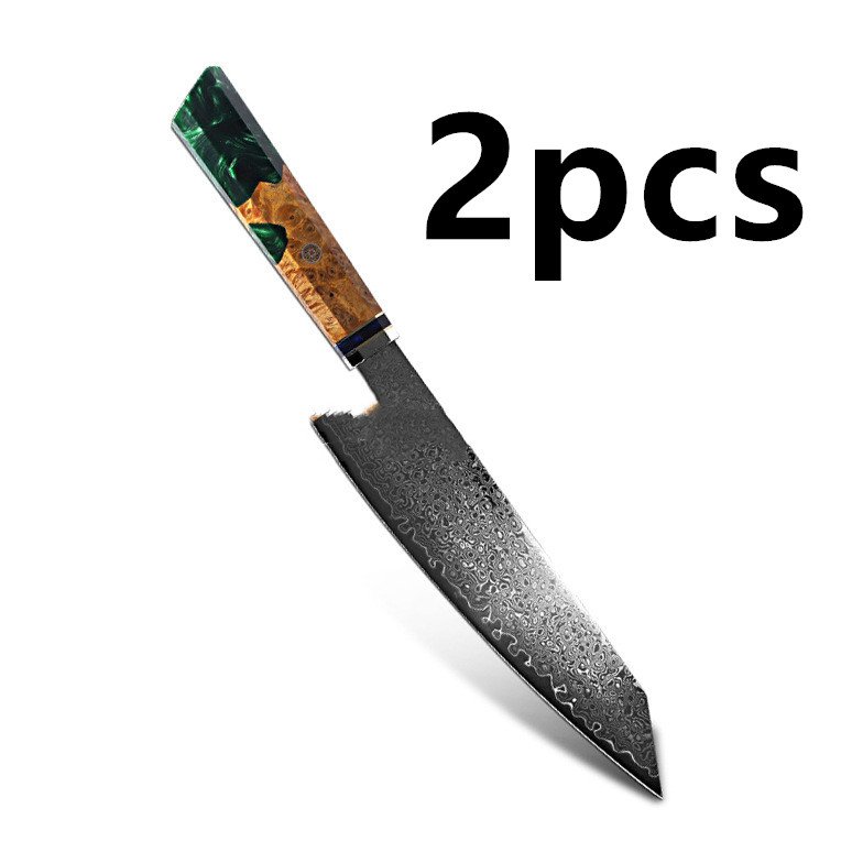 Chef's Knife For Japanese Cuisine In Damascus (Option: Green-34.7cm 2pcs)