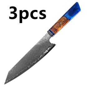 Chef's Knife For Japanese Cuisine In Damascus (Option: Blue-34.7cm 3pcs)