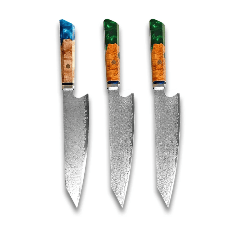 Chef's Knife For Japanese Cuisine In Damascus (Option: Green Green Blue-34.7cm)
