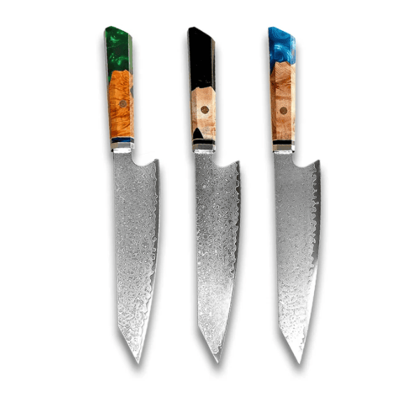 Chef's Knife For Japanese Cuisine In Damascus (Option: Green Blue Black-34.7cm)