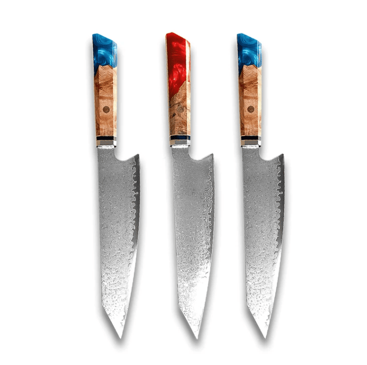 Chef's Knife For Japanese Cuisine In Damascus (Option: Red Blue Blue-34.7cm)