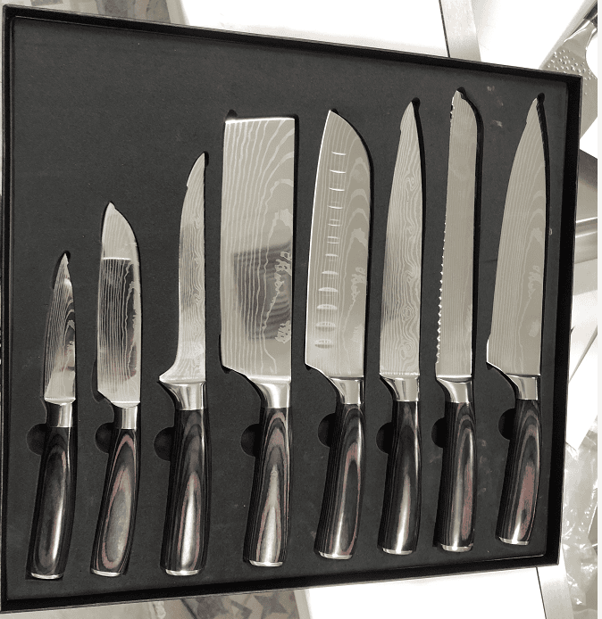 8 Damascus Pattern Stainless Steel Chef's Knives (Option: Default)