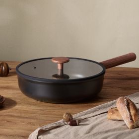 11 Inch Non Stick Deep Fryer With Glass Lid , Dishwasher Safe, Suitable For Gas And Induction Cooktops, Free PFOA,PFOS (Color: Black)