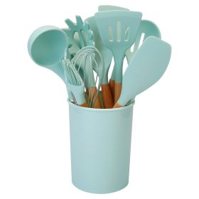 2 Color Options -- Set Of 11Pcs Silicone Cooking Utensil Set Heat Resist Wooden Handle Silicone Spatula Turner Ladle Spaghetti Server Tongs Spoon (Option: Light Green)