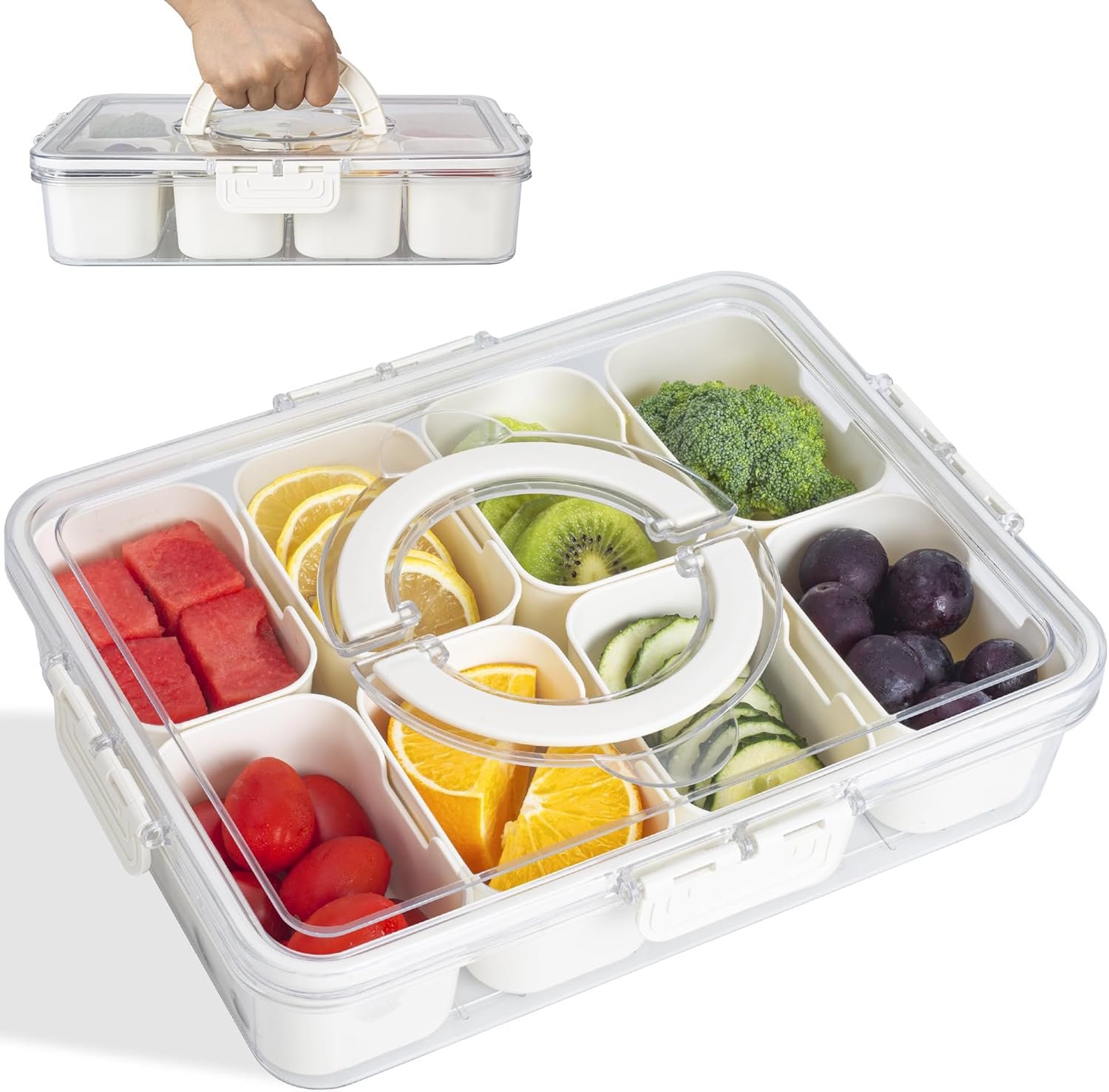Divided Snack Box With Lid Clear Food Storage Container With Colorful Compartments  Reusable Bento Organizer For Snacks Fruits Nuts And Meal Prep (Option: Box)