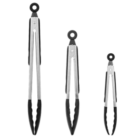 3Pcs Kitchen Tongs Stainless Steel Locking Food Tongs With Silicon (Option: 3pcs)