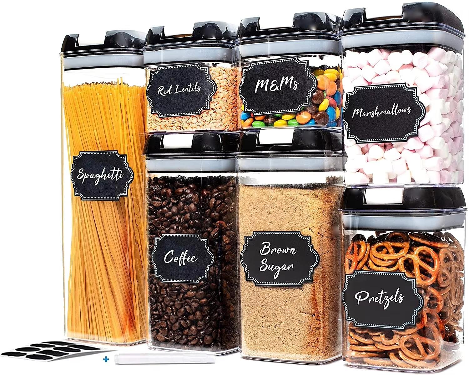 7-piece Set Of Food Containers (Color: Black)