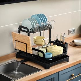 1Pc  2-Tier Dish Drying Rack For Kitchen Counter Space Saving Rustproof Dish Rack With Drainboard Detachable Kitchen Drainer Organizer Set With U (Color: Black)