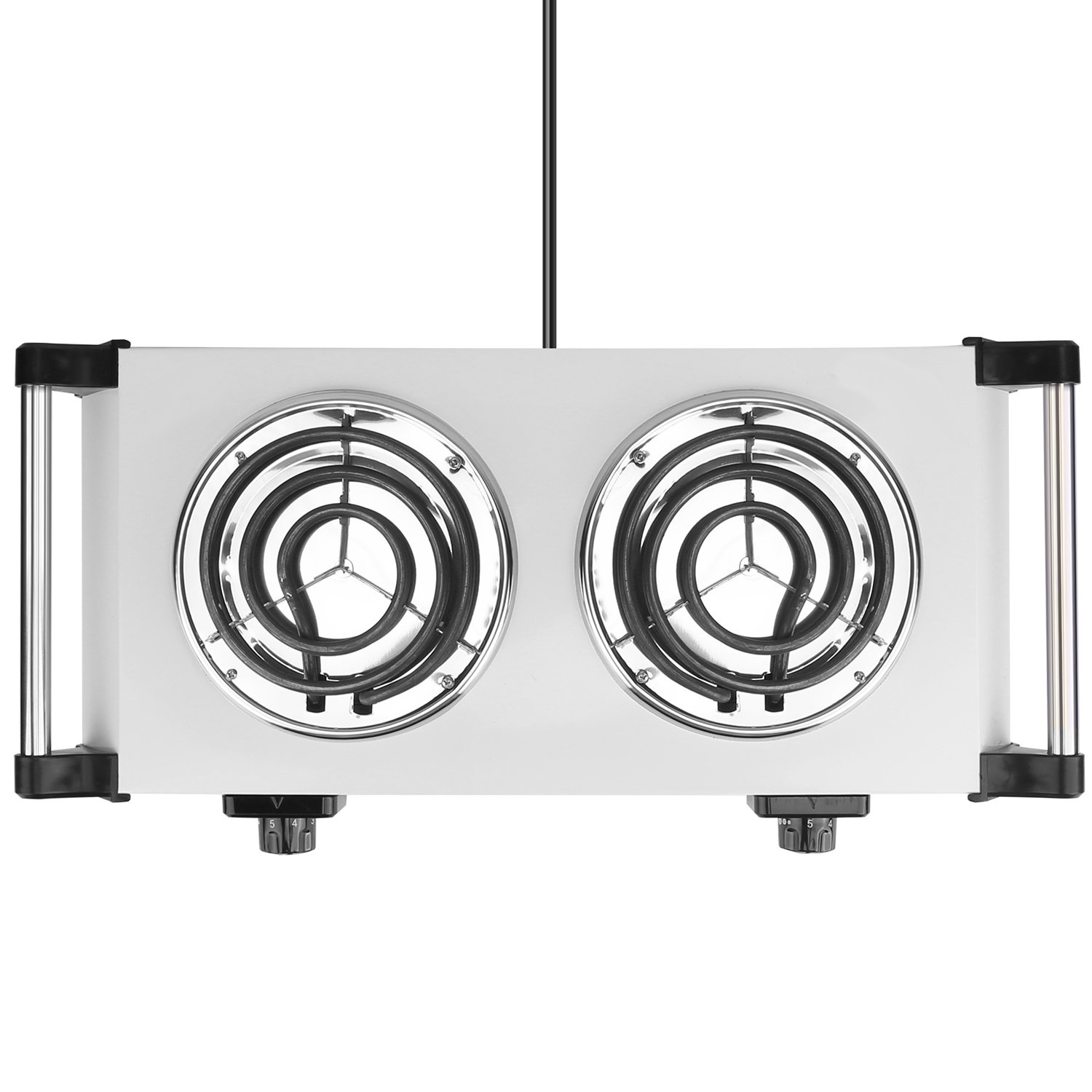 2000W Electric Dual Burner Portable Coil Heating Hot Plate Stove Countertop RV Hotplate With 5 Temperature Adjustments Portable Handles (Option: Silver_Double)