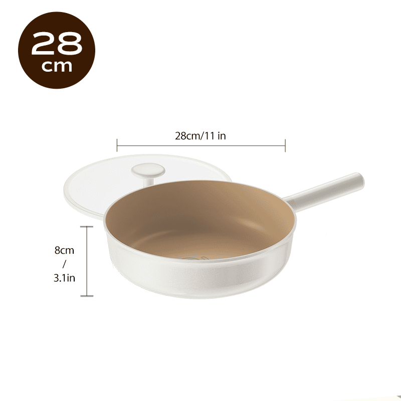 11 Inch Non Stick Deep Fryer With Glass Lid , Dishwasher Safe, Suitable For Gas And Induction Cooktops, Free PFOA,PFOS (Color: White)