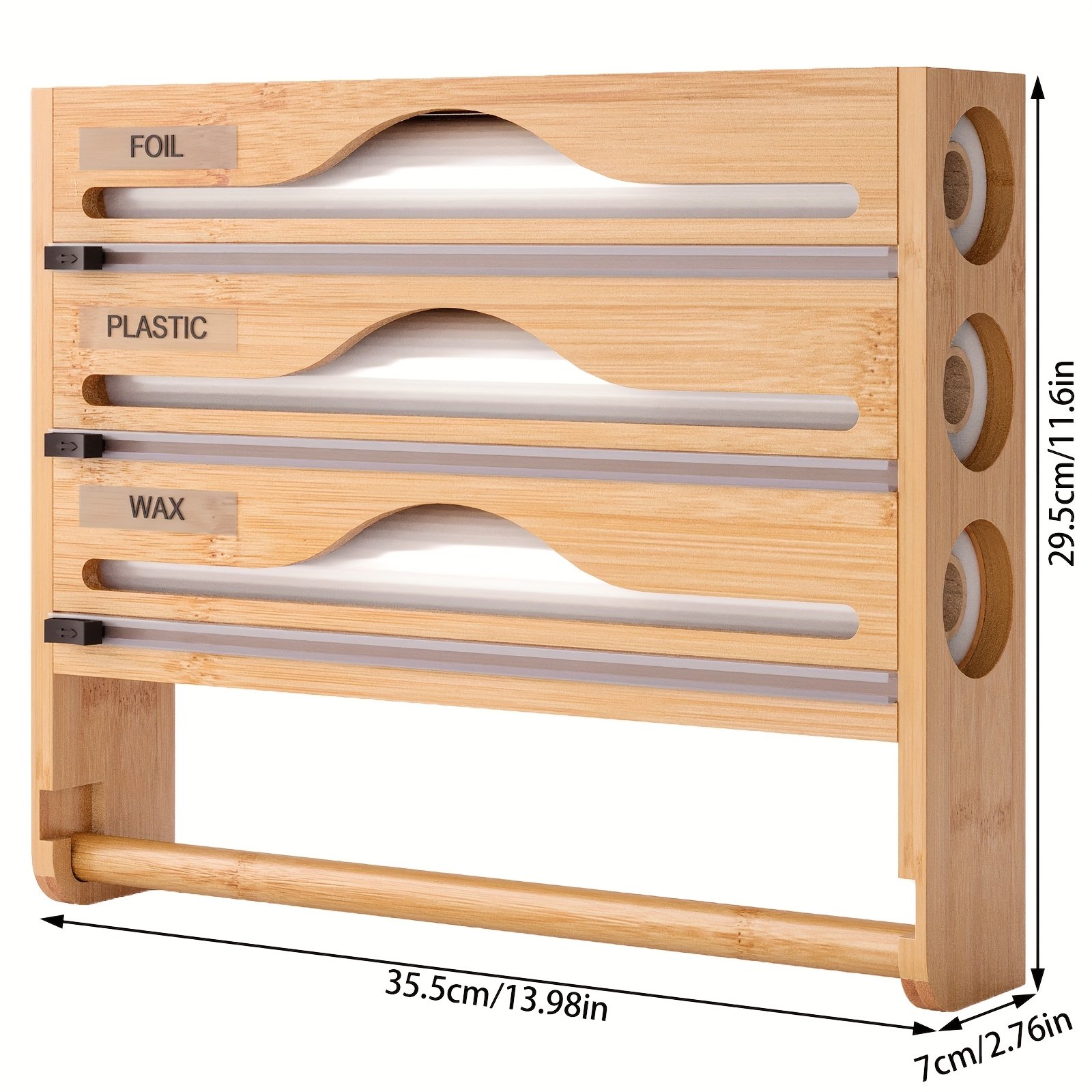 A Bamboo Cling Film Cutter With A Tissue Holder, A Wall-Mounted Foil Cutter For The Kitchen, A Three-Compartment Cutter, And A Paper Storage Rack (Option: Natural color)